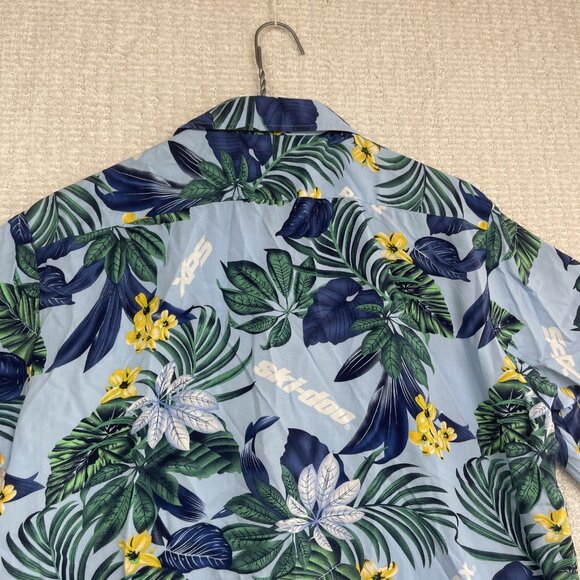 Ski-Doo Blue Button Shirt Men's M Bombardier Club Floral Hawaiian Shirt Summer - Picture 14 of 16